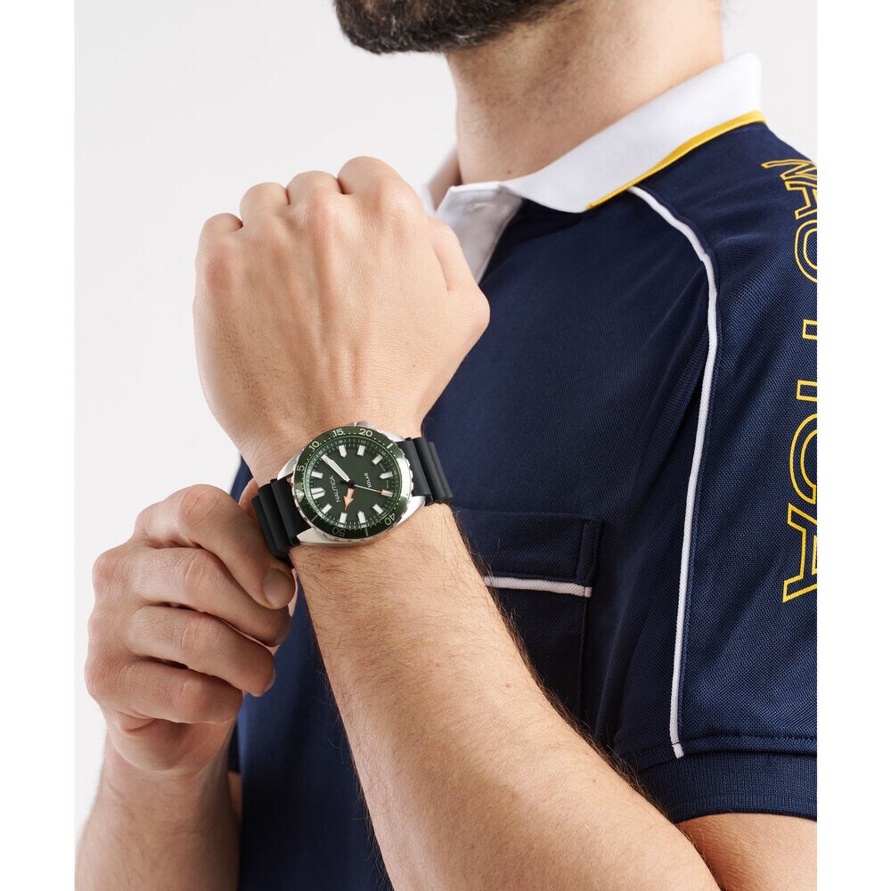 Nautica Vintage Silicone Watch,Black,large