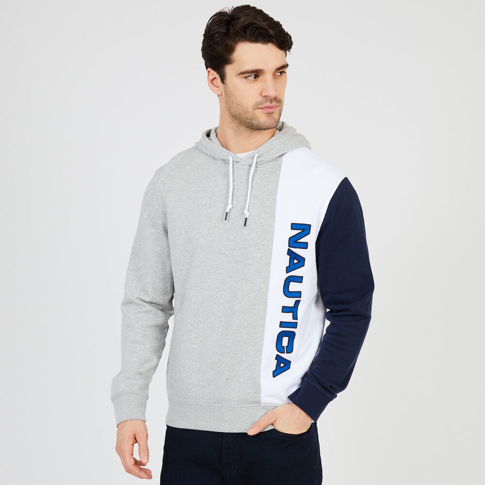 Colorblock Logo Hoodie,Grey Heather,large