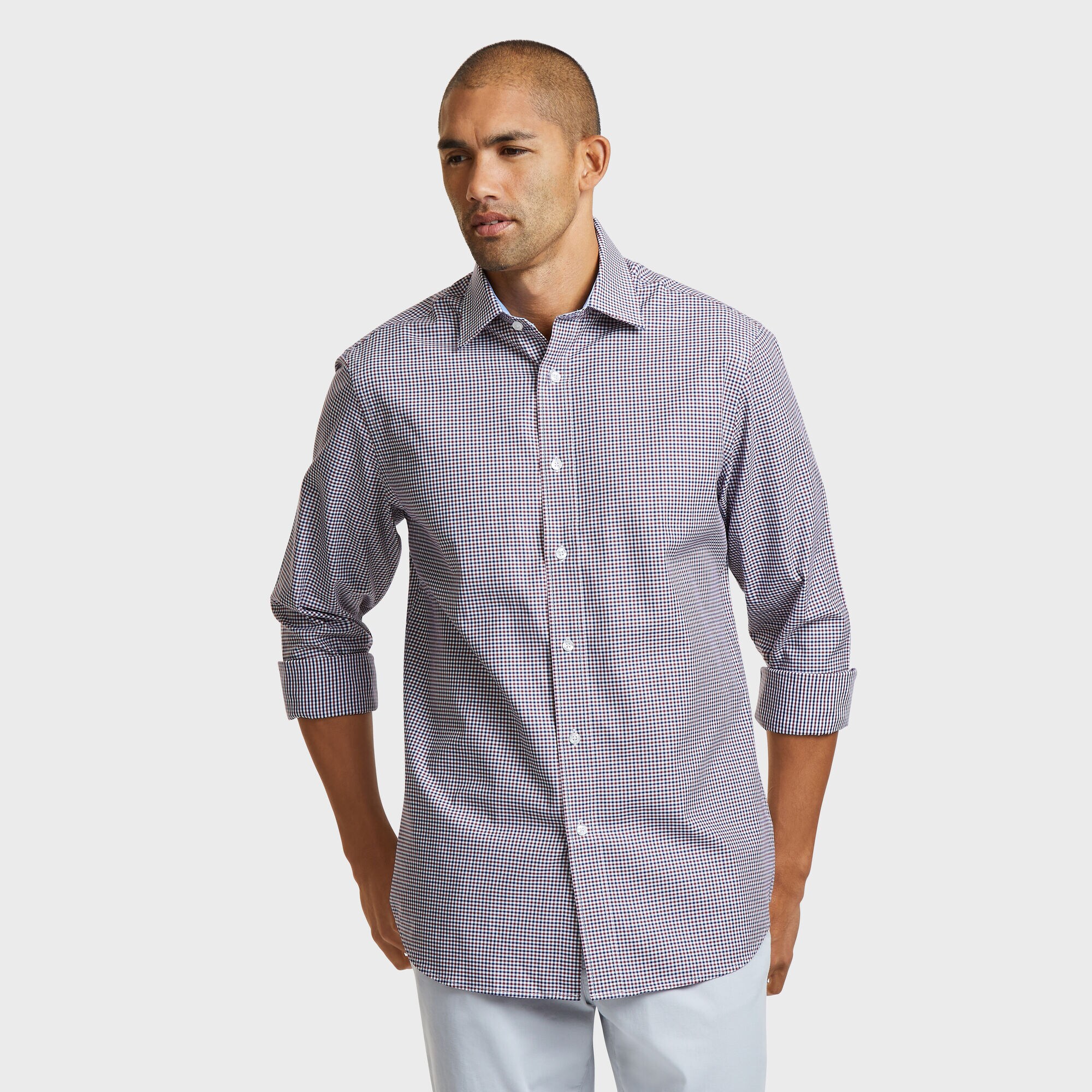 IRON FREE CLASSIC FIT SHIRT IN PORT SMALL TATTERSALL,Macintosh,large
