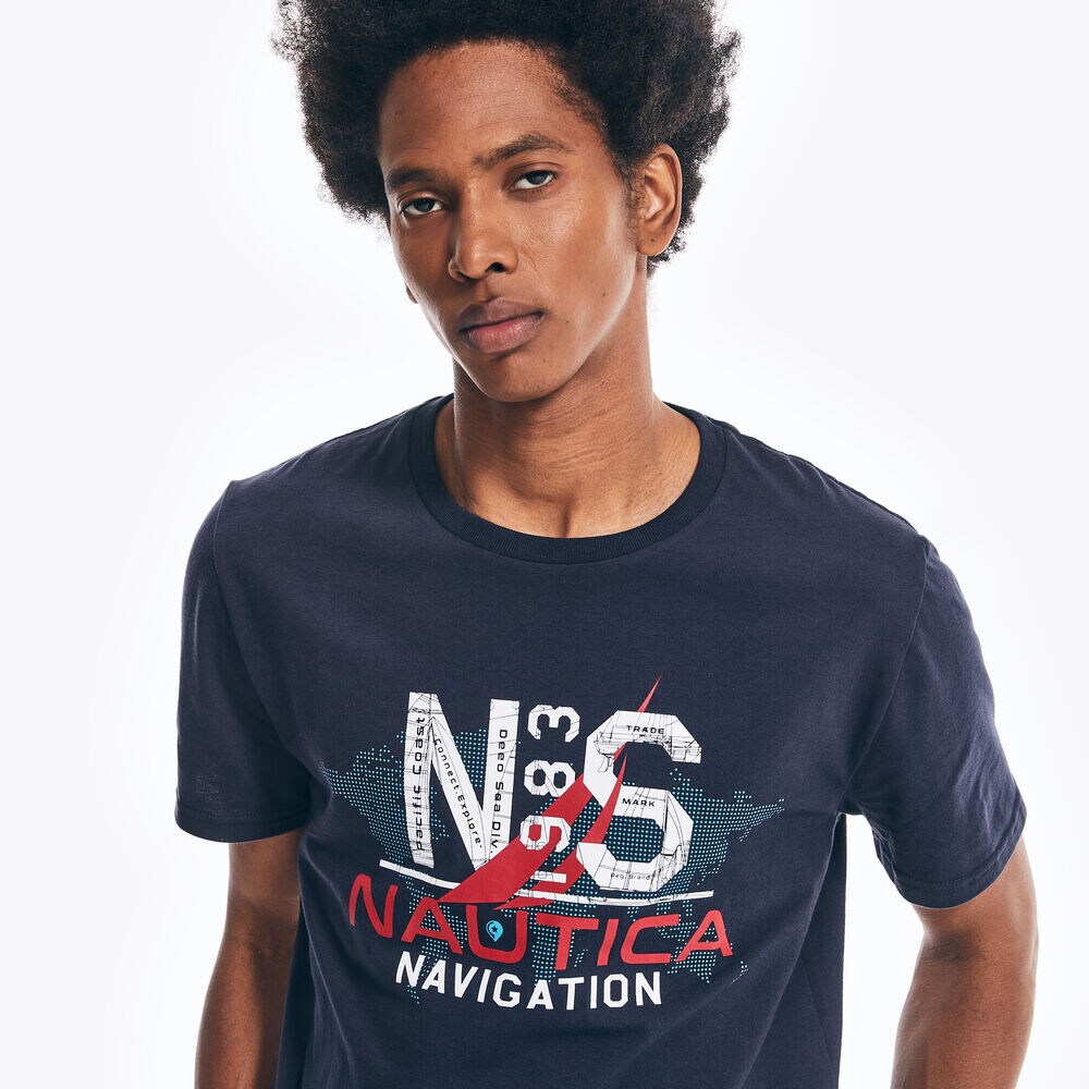 MAP NAVIGATION GRAPHIC T-SHIRT,Navy,large