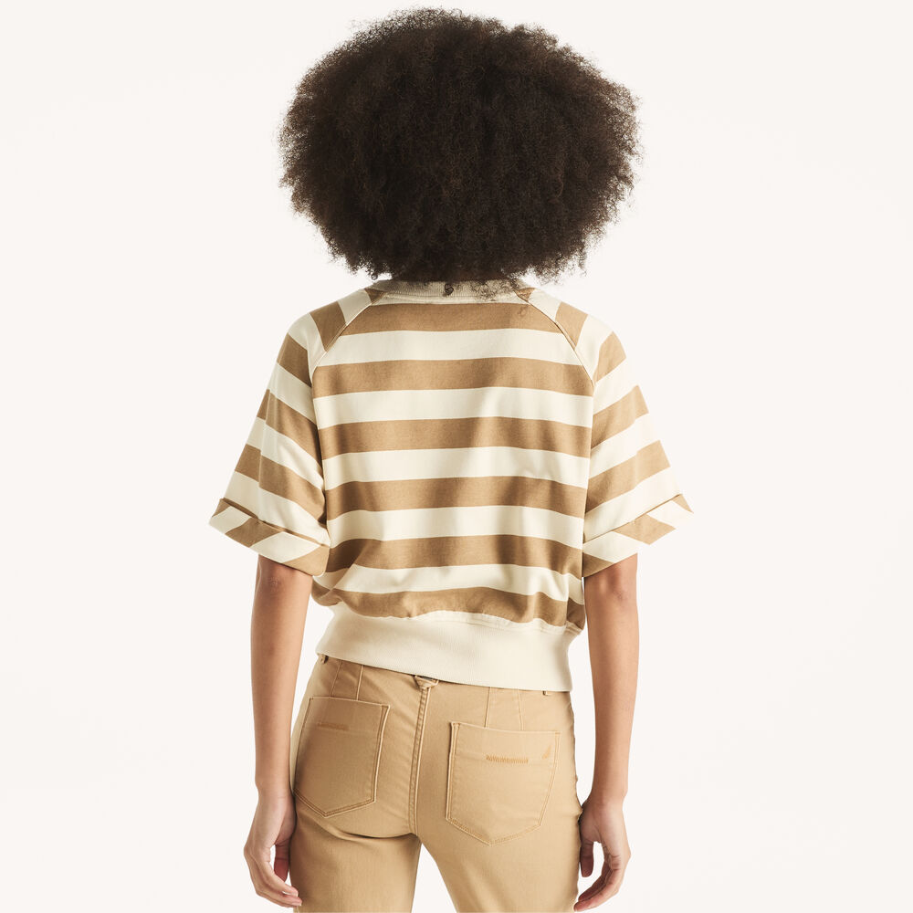 Striped Short-Sleeve Top,Coastal Tan,large