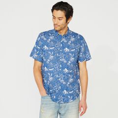 FLORAL PRINT LINEN SHORT-SLEEVE SHIRT,Limoges,large