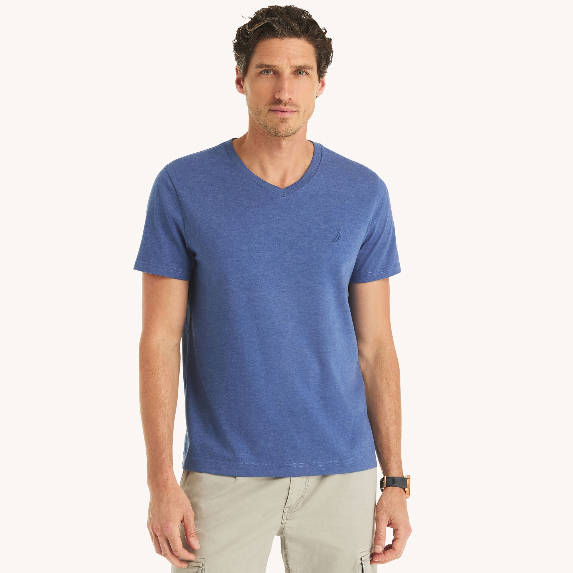 Heather V-Neck Deck T-Shirt,Stellar Blue Heather,large