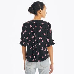 SUSTAINABLY CRAFTED FLORAL PRINT BUTTON-DOWN TOP,True Black,large