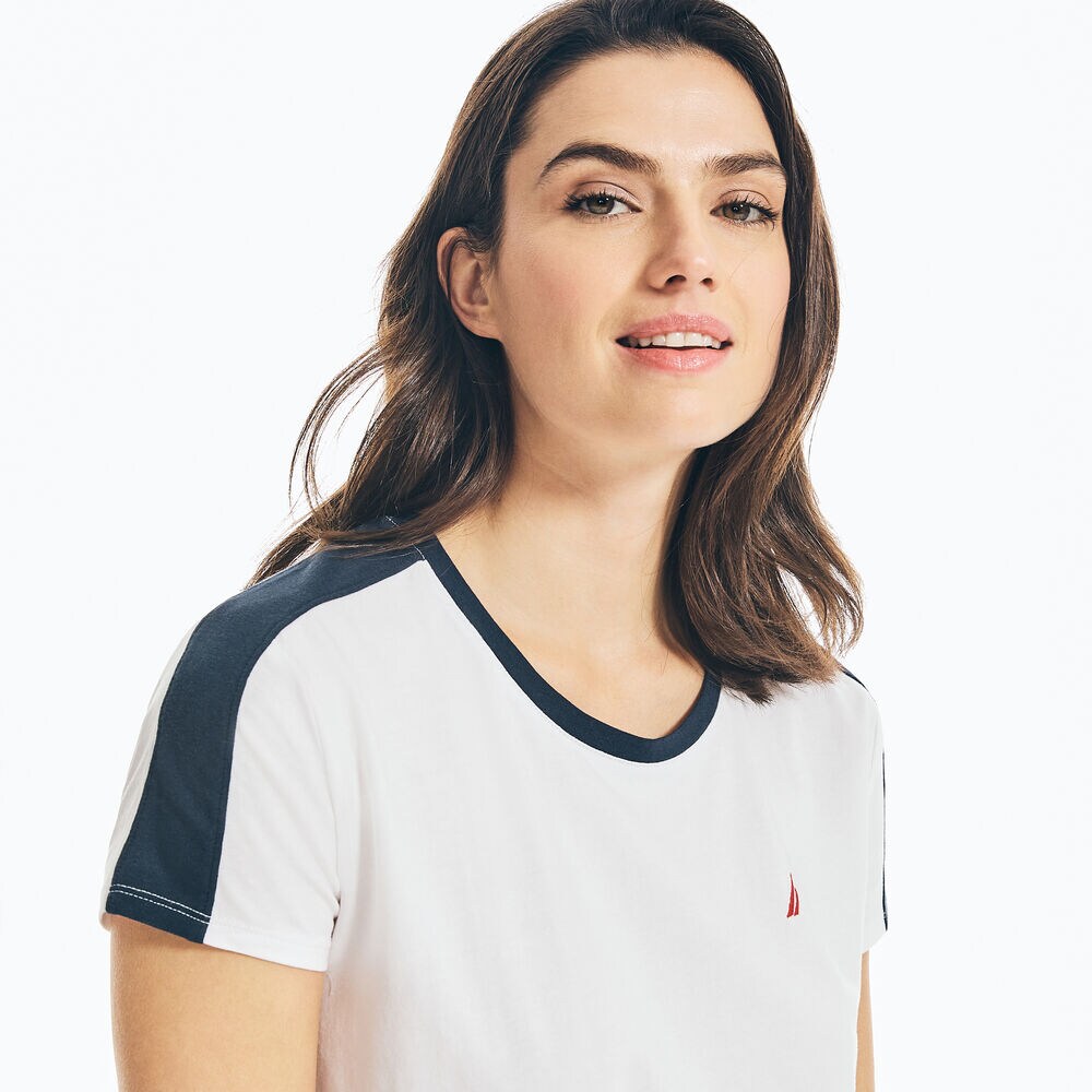 COLORBLOCK-SLEEVE T-SHIRT,Bright White,large