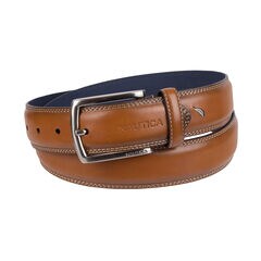 Triple Stitch Belt With Cut Round Edge,Khaki,large