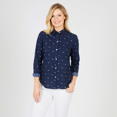 Sailboat Motif Button-Down Shirt,Stellar Blue Heather,large