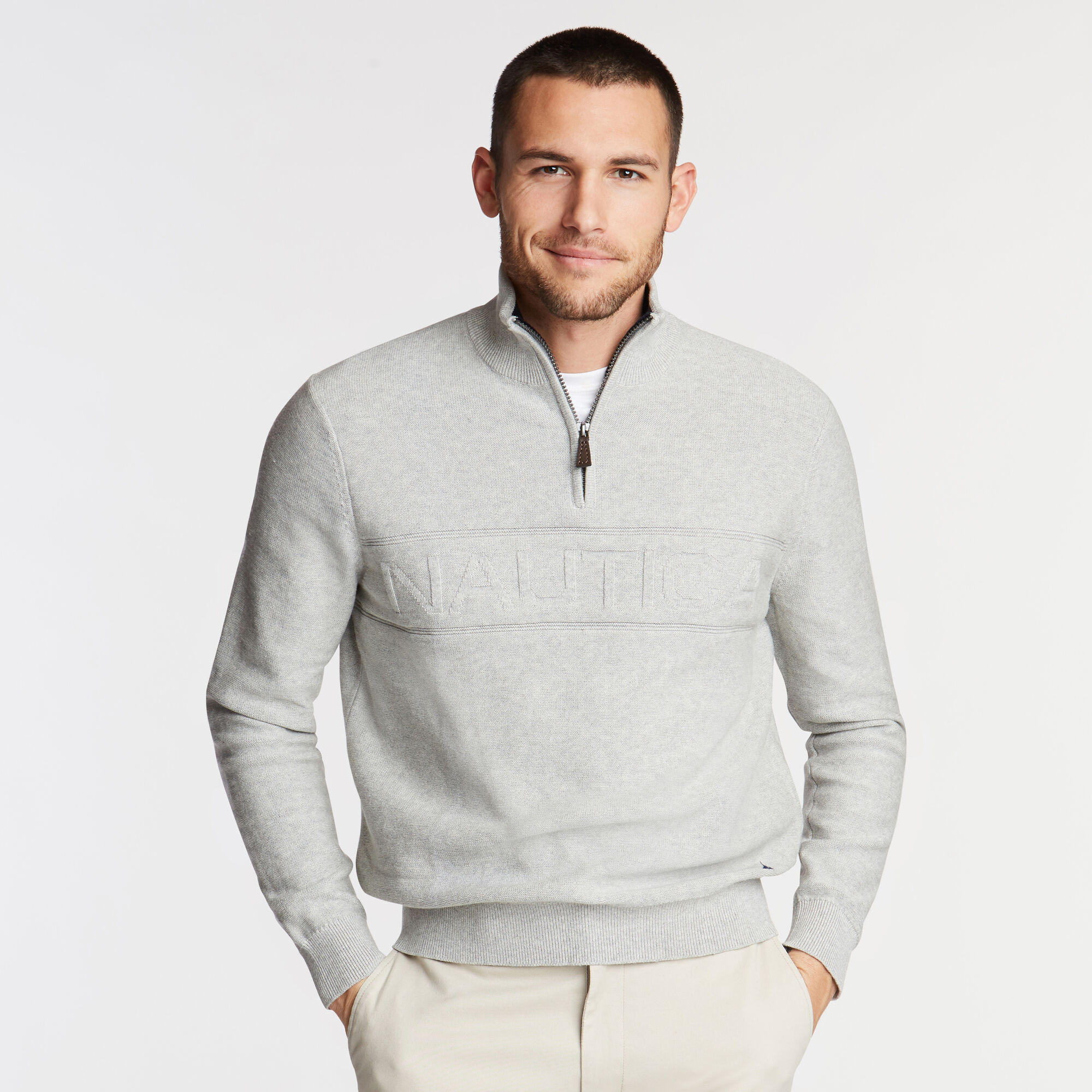 Quarter Zip Jersey Pullover,Grey Heather,large