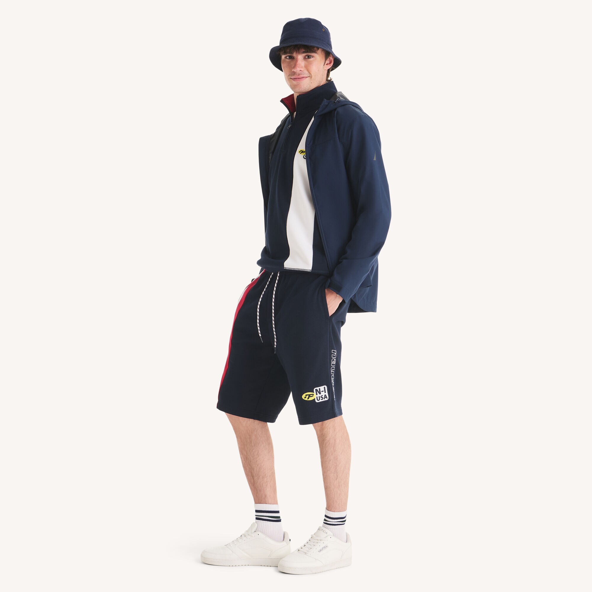11" Colorblock Fleece Short,Navy,large