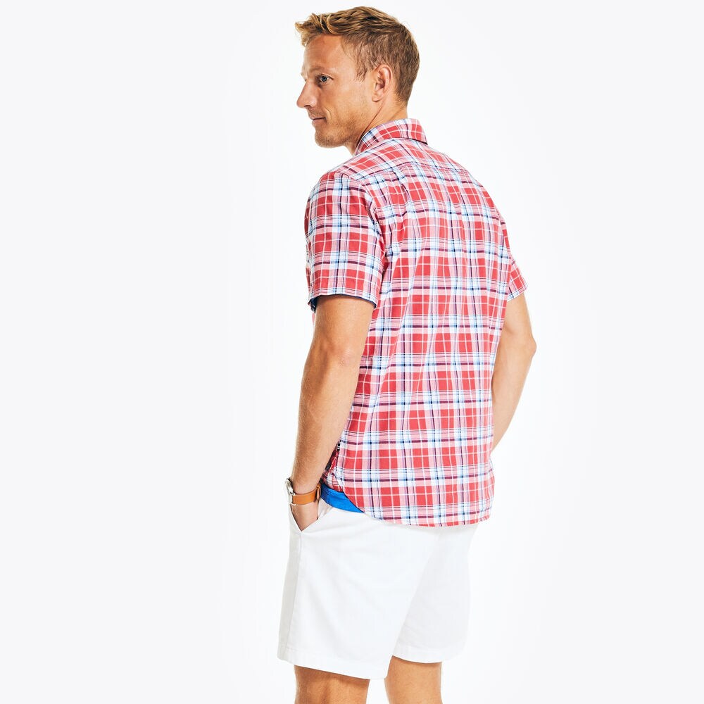 Madras Plaid Short-Sleeve Shirt,Sailor Red,large