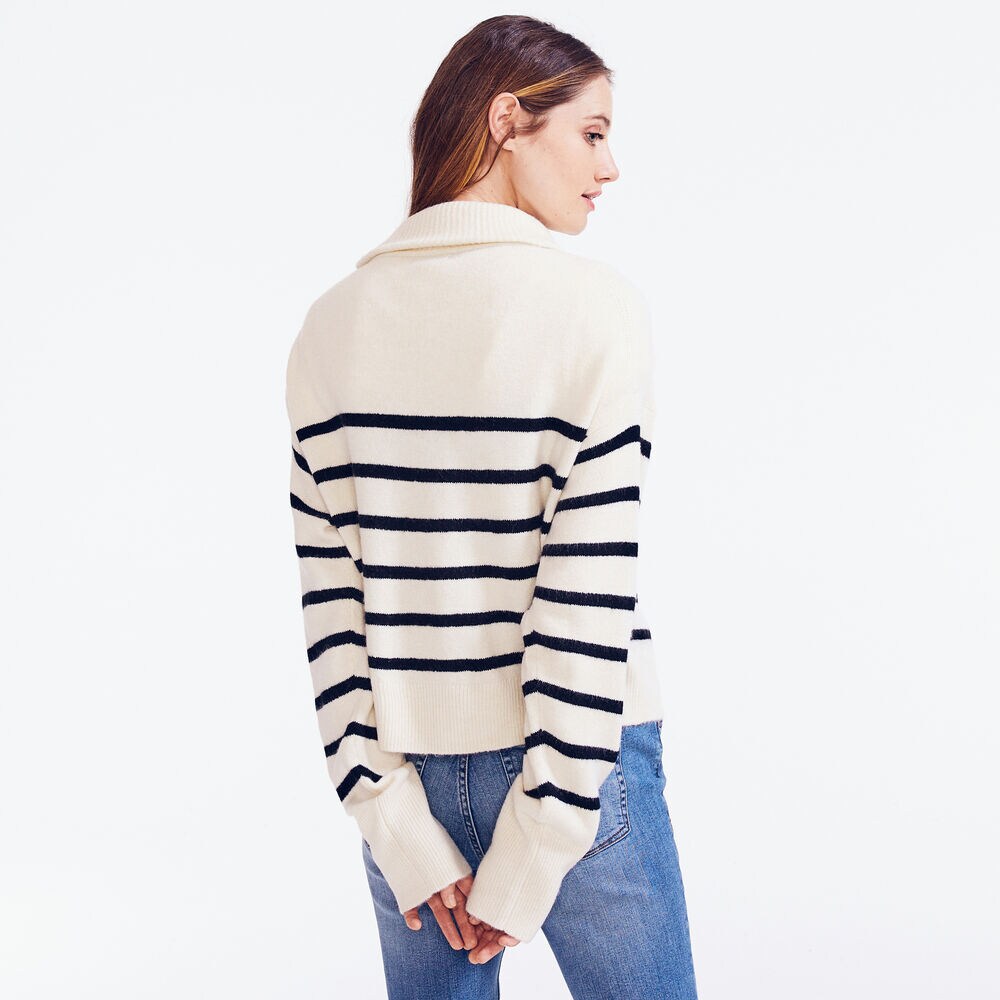 STRIPED QUARTER-ZIP SWEATER,Marshmallow,large