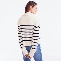 STRIPED QUARTER-ZIP SWEATER,Marshmallow,large
