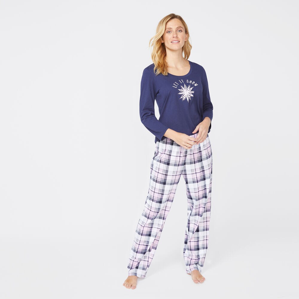 PINK PLAID LET IT SNOW SET LONG SLEEVE SET,Faded Orange,large