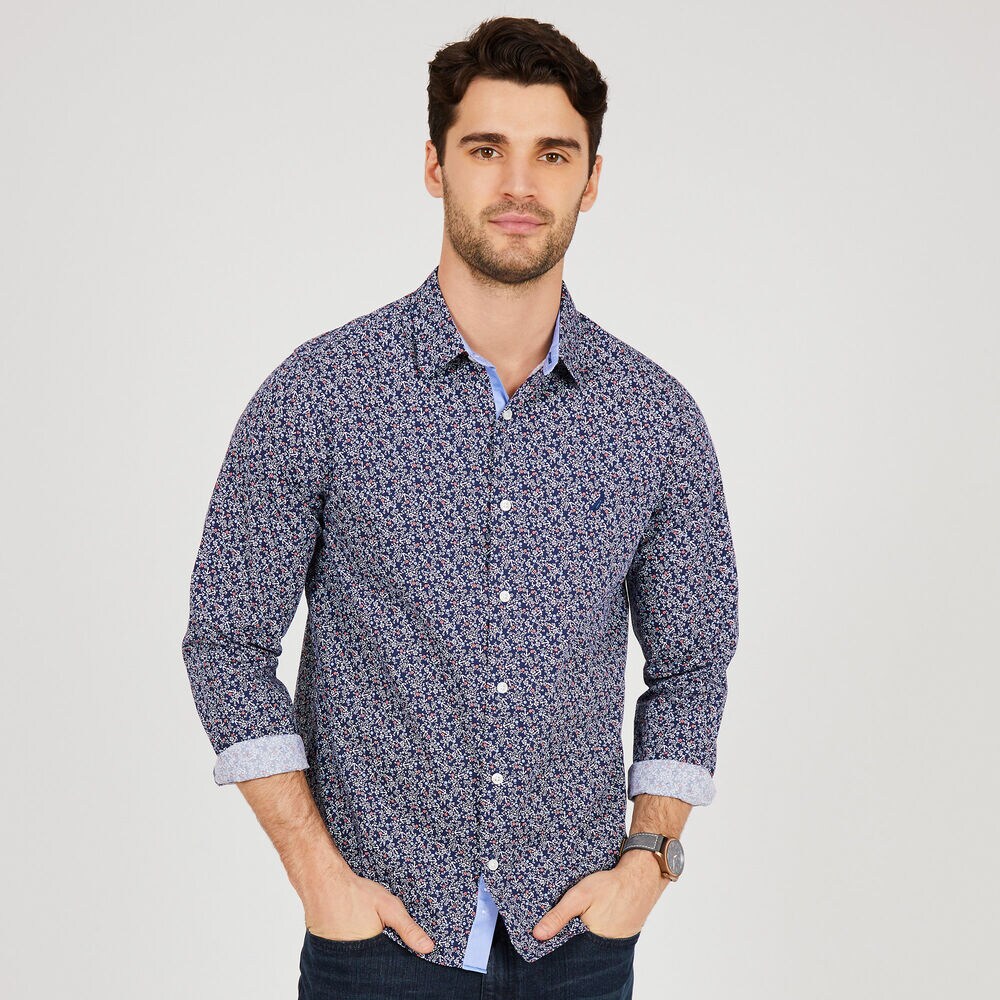 Anchor + Floral Slim Fit Button-Down Shirt,J Navy,large