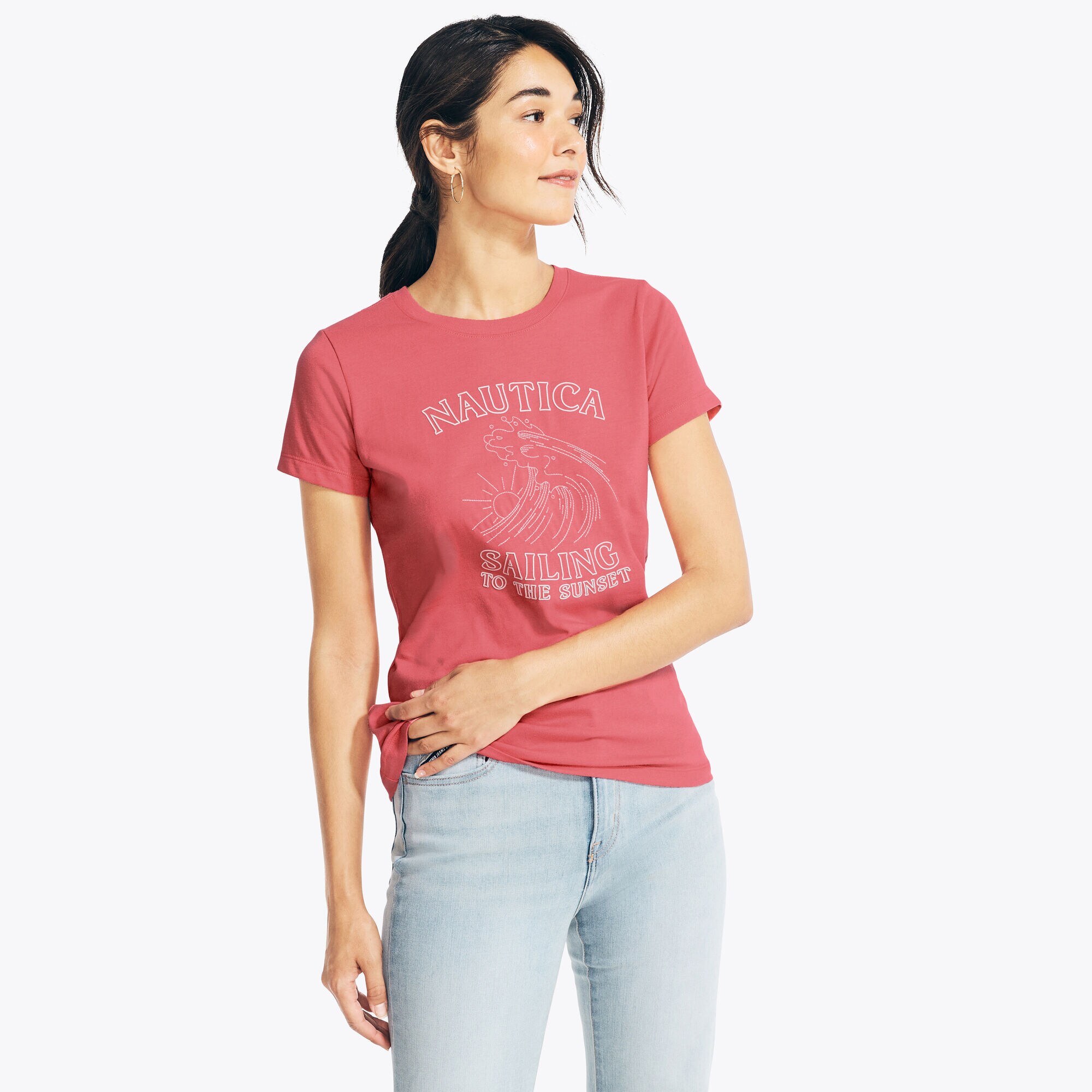 SUSTAINABLY CRAFTED WAVES GRAPHIC T-SHIRT,Desert Rose,large
