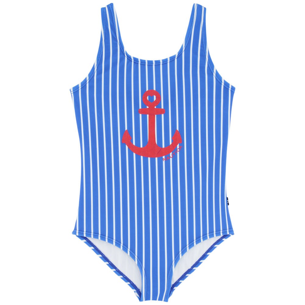 LITTLE GIRLS' STRIPED ANCHOR ONE-PIECE (4-6x),Surf Water Wash,large