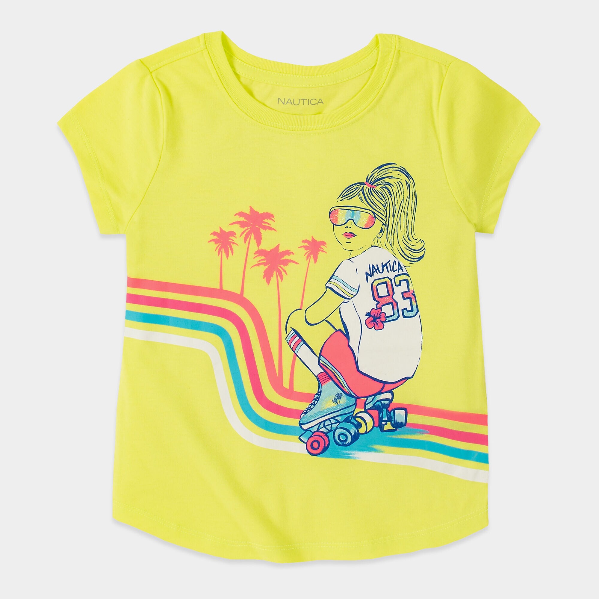 LITTLE GIRLS' ROLLER GIRL GRAPHIC T-SHIRT (4-7),Light Yellow,large