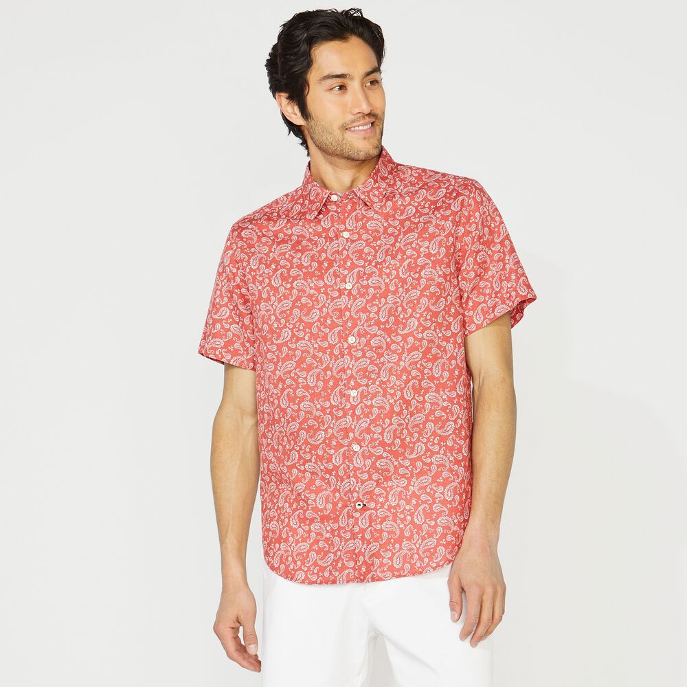 CLASSIC FIT LINEN PAISLEY SHIRT,Mineral Red,large