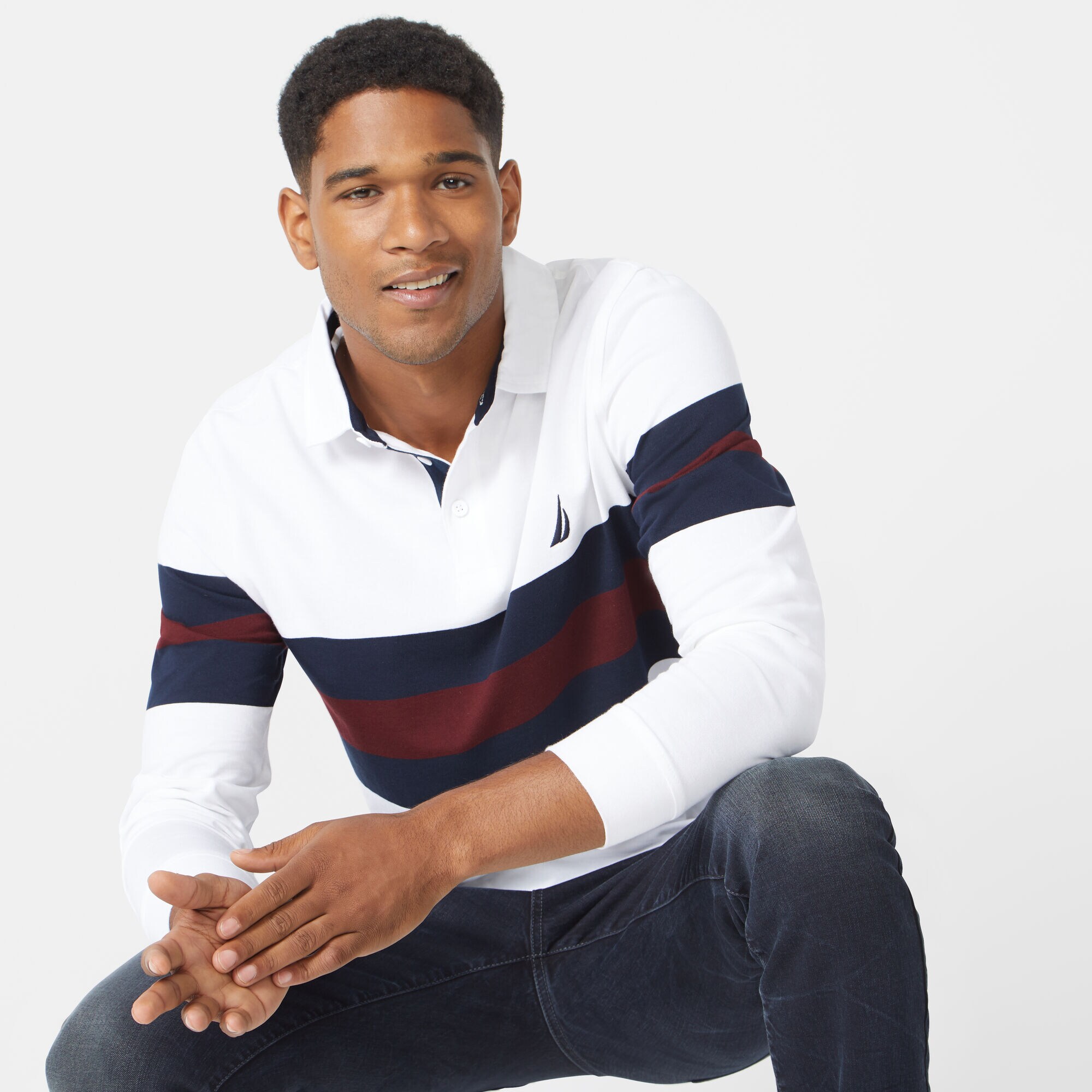 CLASSIC FIT LONG SLEEVE RUBGY POLO,Bright White,large