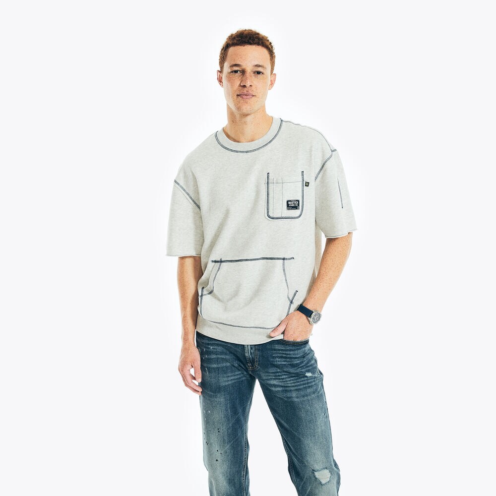 NAUTICA JEANS CO. CREWNECK POCKET T-SHIRT,Charcoal,large