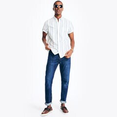Striped Linen Short-Sleeve Shirt,Sail White,large