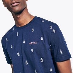 PRINTED LOGO CREWNECK T-SHIRT,Navy,large