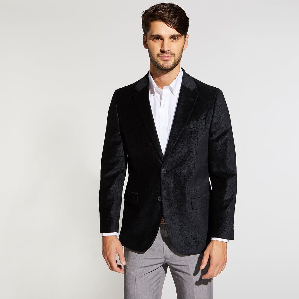 BRANFORD PAISLEY VELVET BLAZER IN BLACK,Black,large