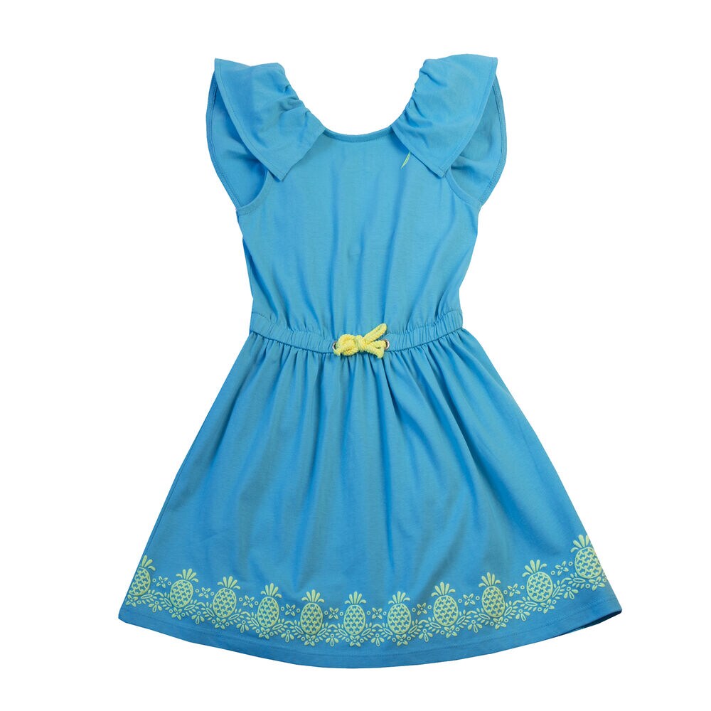 TODDLER GIRLS' RUFFLE SLEEVE BORDER PRINT KNIT DRESS (2T-4T),Castaway Aqua,large