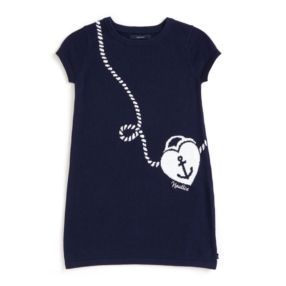 Little Girls' 'Anchor Purse' Sweater Dress (4-6X),Navy,large