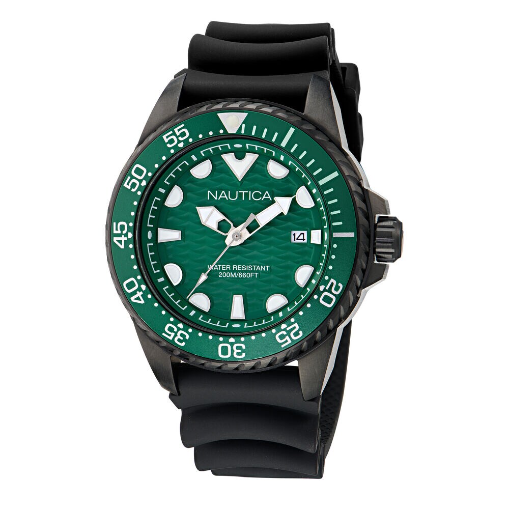 NCT Sea Dive Silicone Strap 3-Hand Watch,Black,large