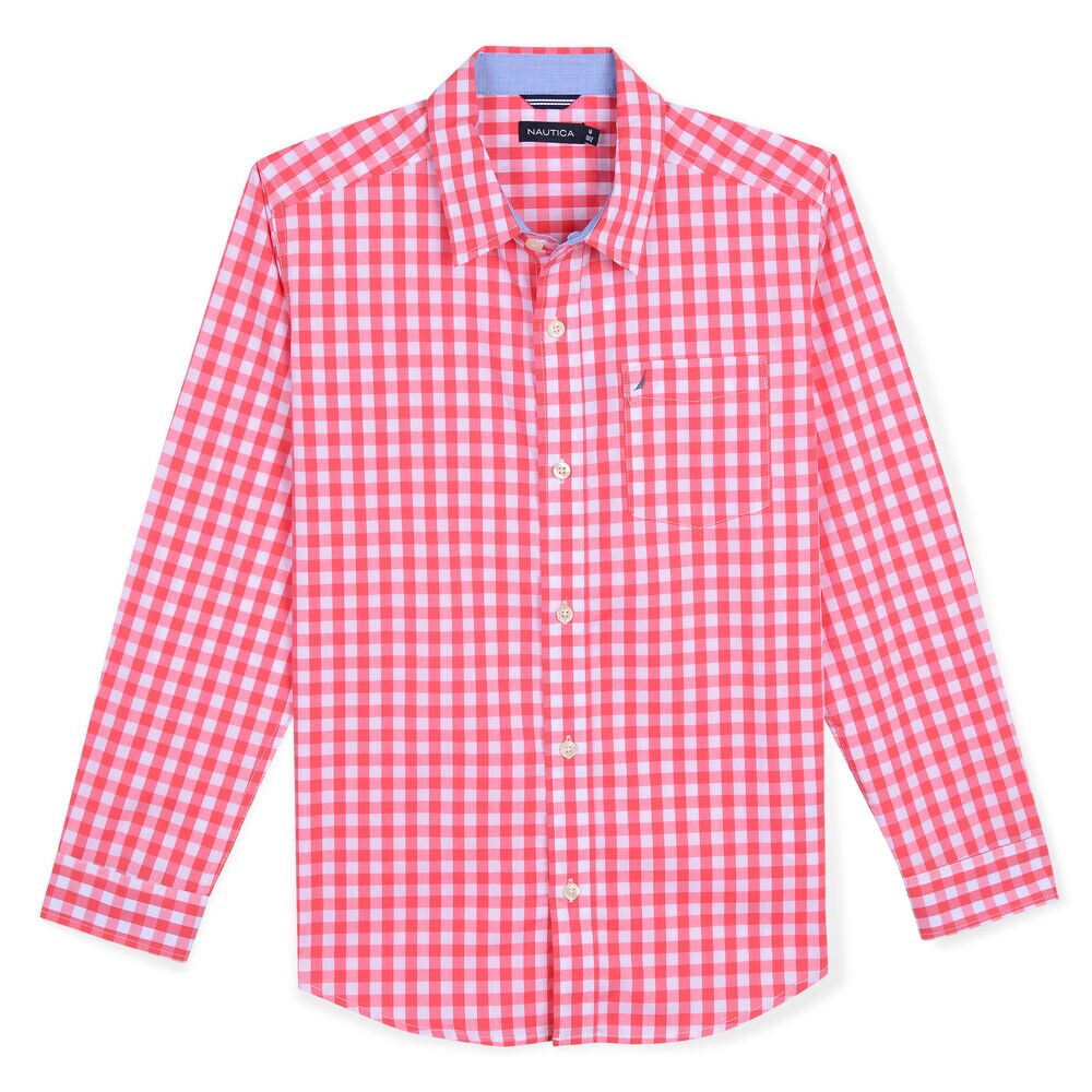 Boys' Mason Woven Gingham Shirt (8-20),Camellia Rose,large