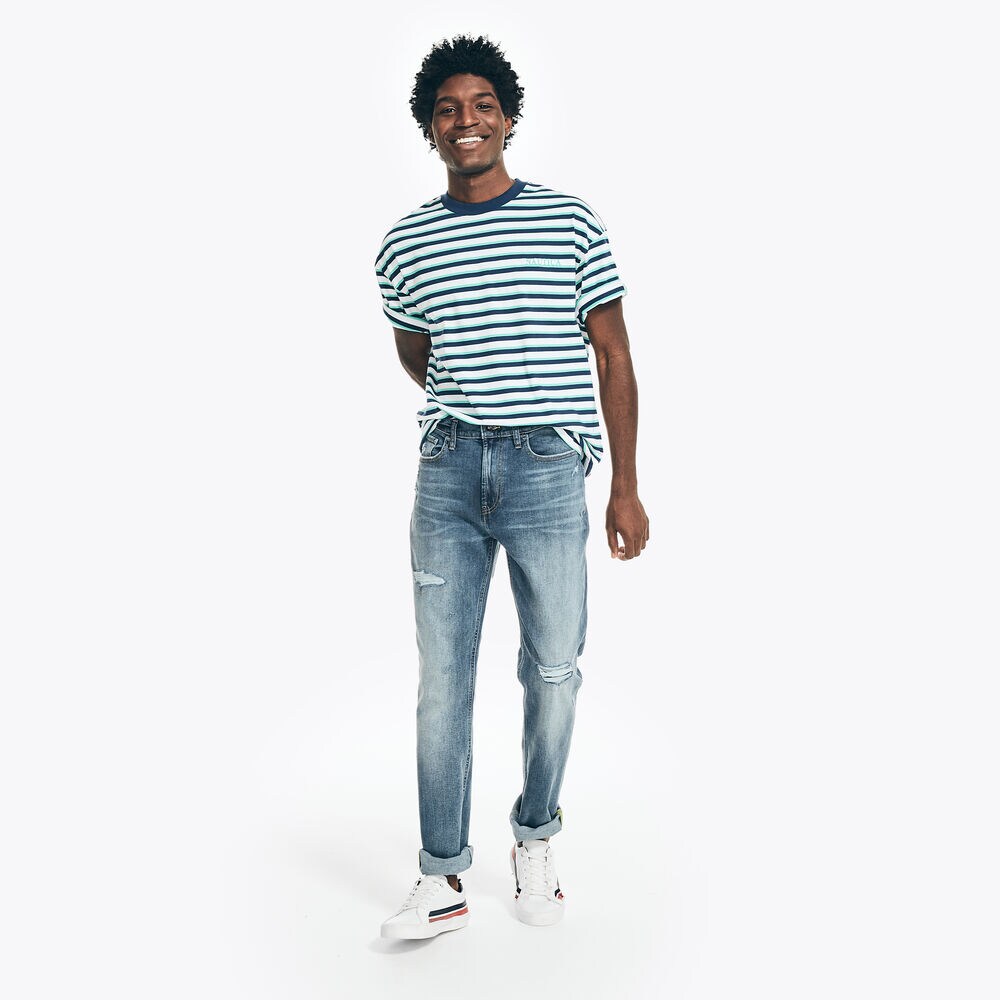 NAUTICA JEANS CO. DISTRESSED STRAIGHT FIT DENIM,Federal Blue,large