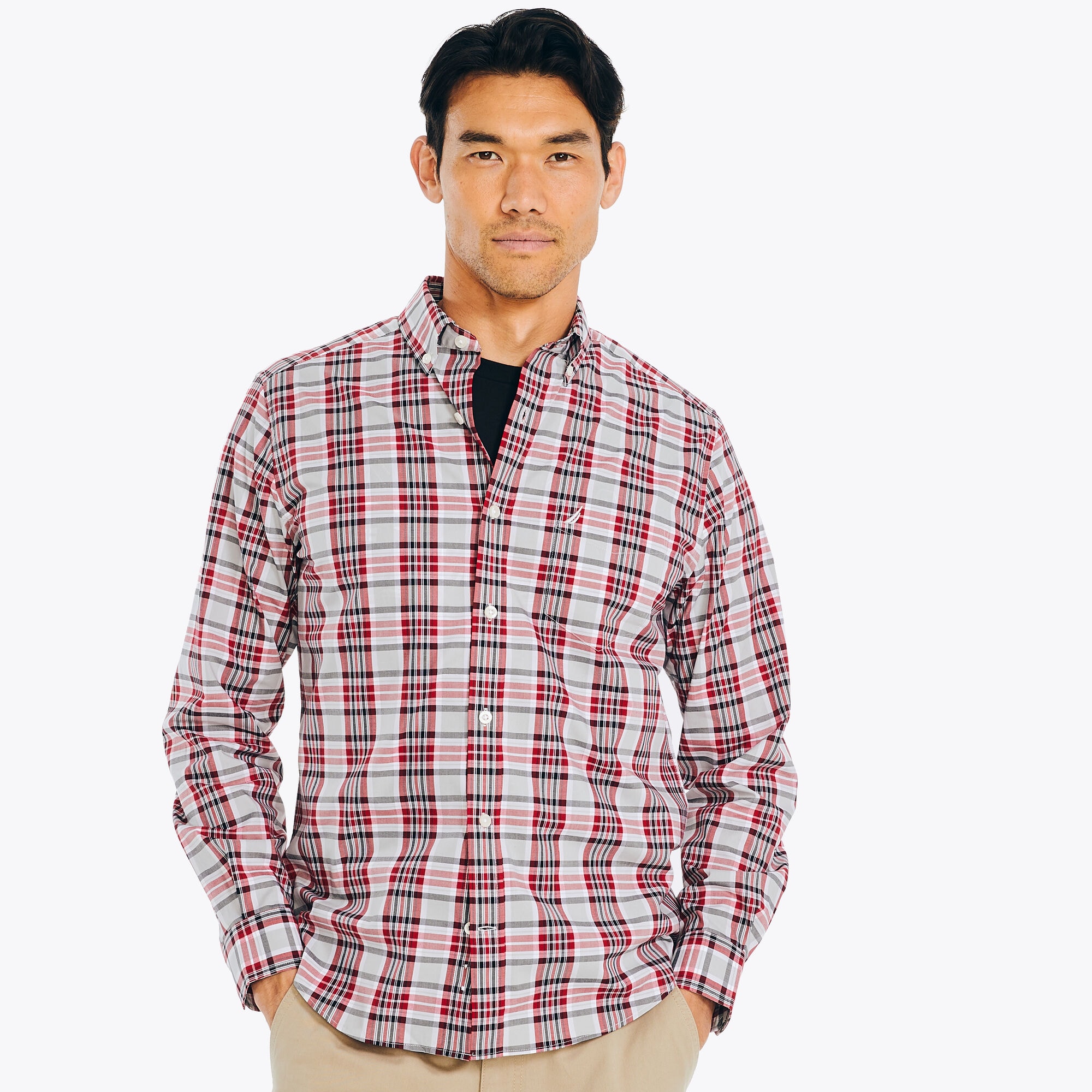 Classic Fit Wrinkle-Resistant Plaid Shirt,High Rise,large
