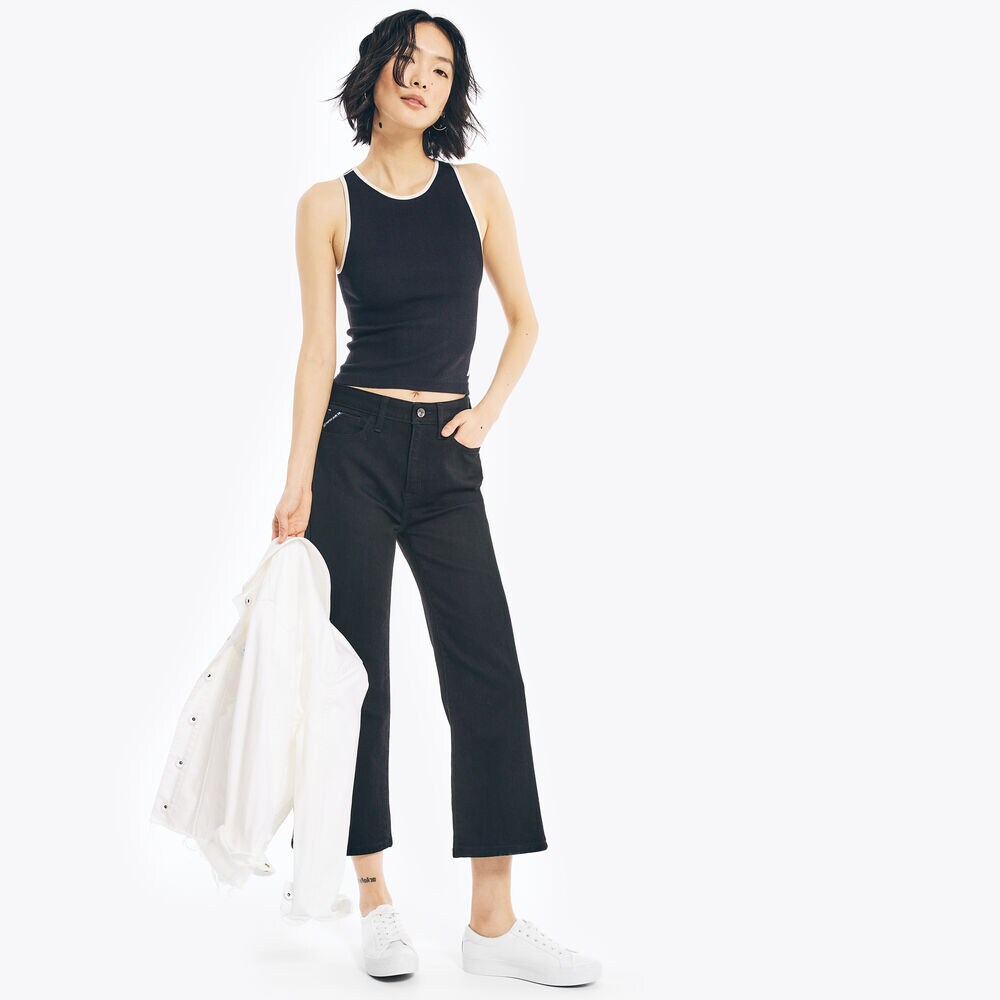 NAUTICA JEANS CO. HIGH-RISE WIDE LEG CROP DENIM,True Black,large