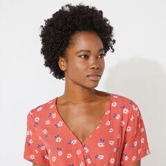 FLORAL PRINT WRAP-FRONT ROMPER,Crimson,large