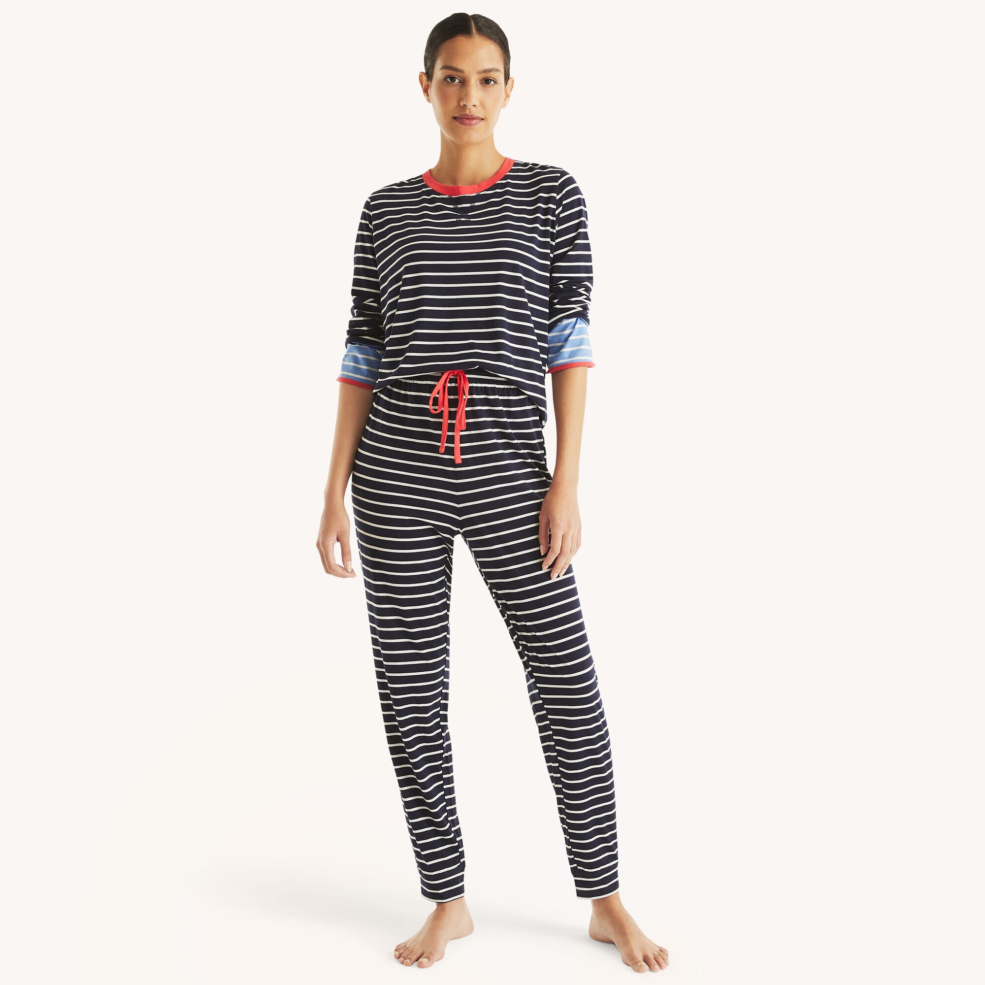 Striped Pajama Pant Set,Crystal Bay Blue,large