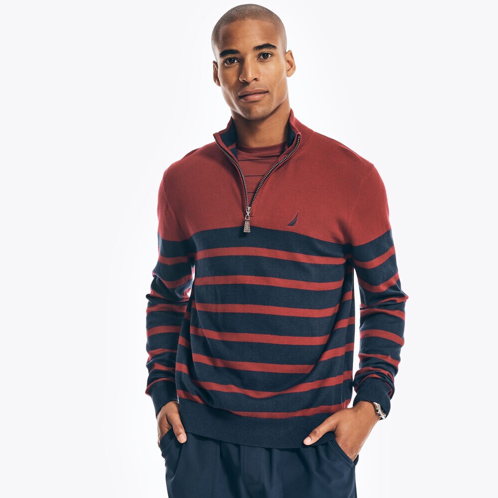 NAVTECH STRIPED QUARTER-ZIP SWEATER,Melonberry,large