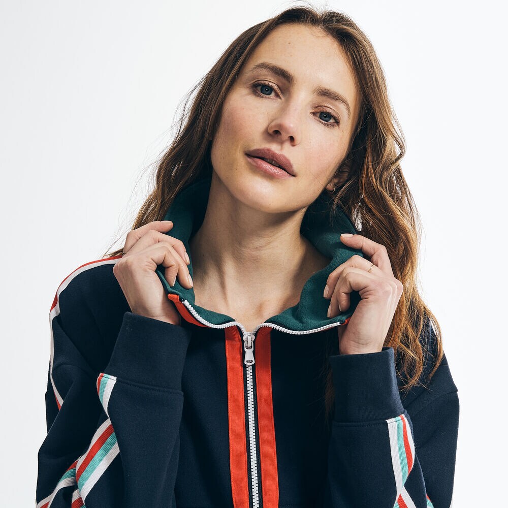 STRIPE-SLEEVE FULL-ZIP JACKET,Navy,large