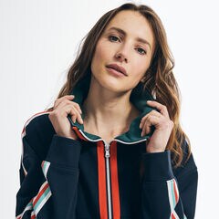 STRIPE-SLEEVE FULL-ZIP JACKET,Navy,large