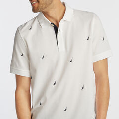 CLASSIC FIT BRAND ICON PRINT MESH POLO,Bright White,large