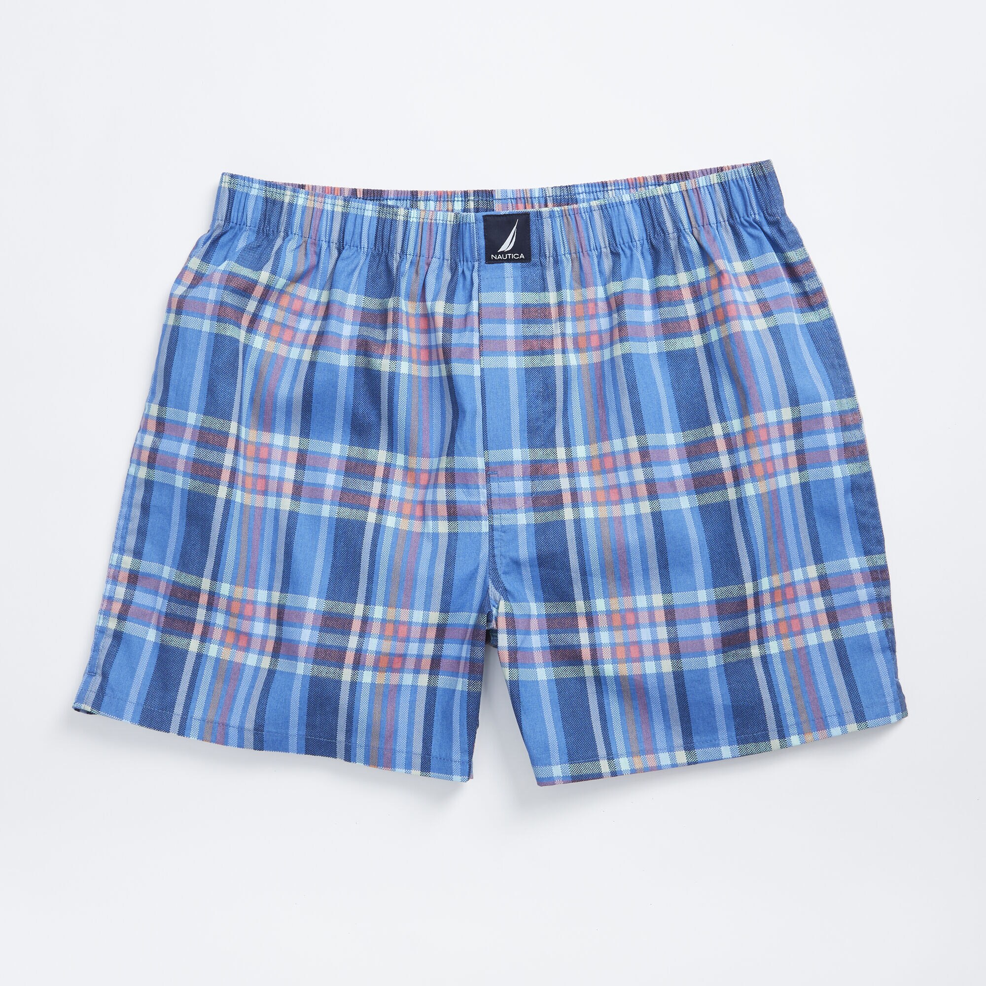 PLAID COTTON BOXER,Navy,large