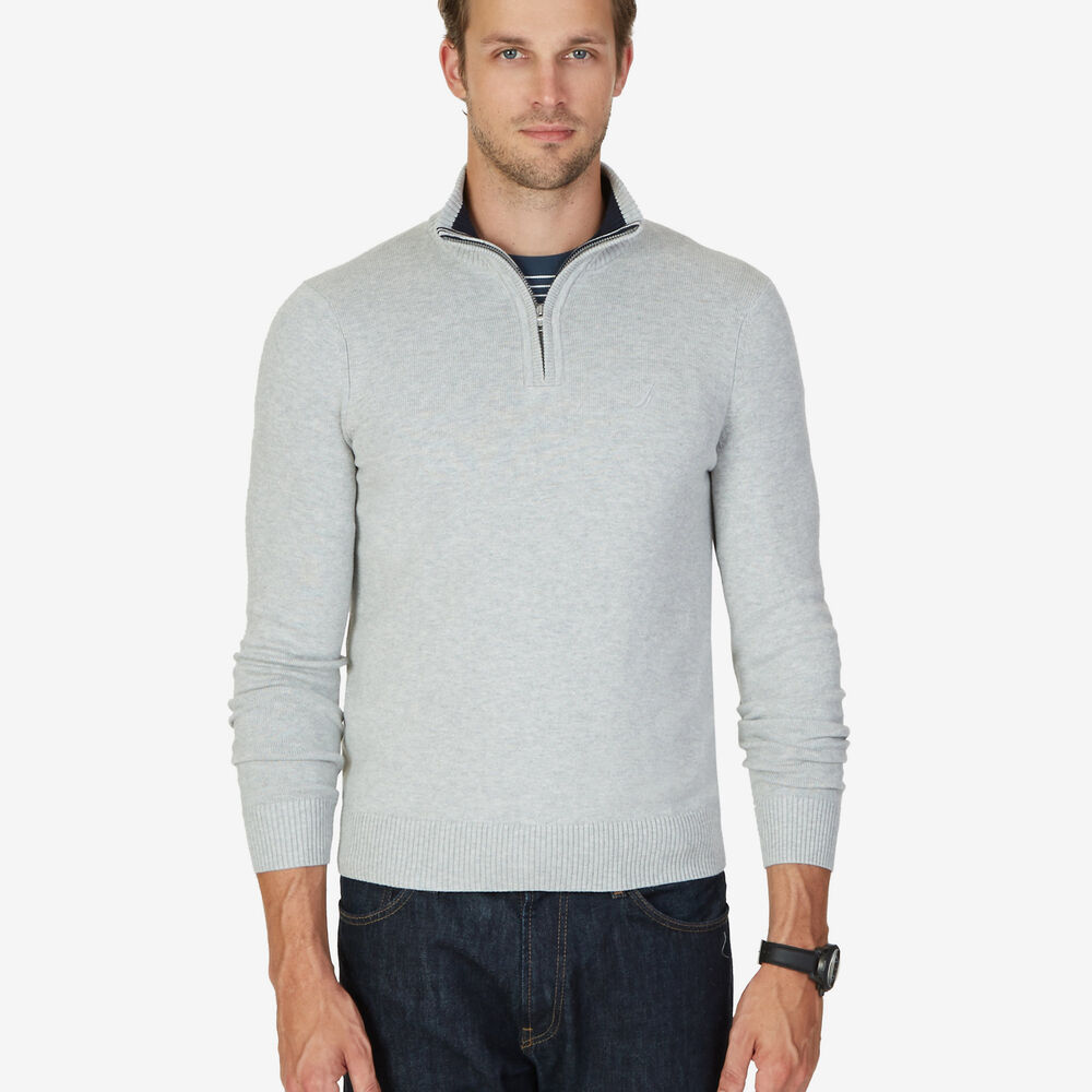 Big & Tall Classic Fit Quarter Zip Sweater,Grey Heather,large
