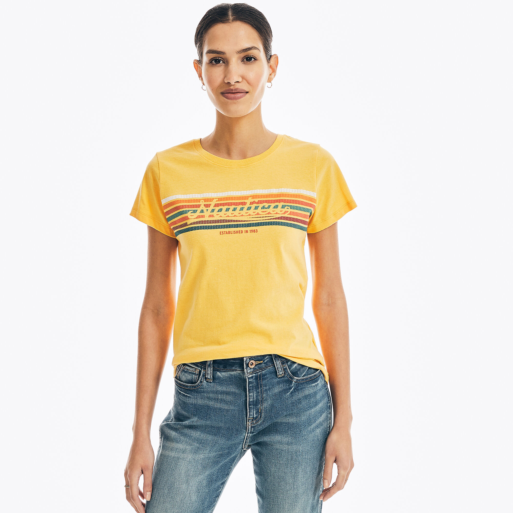 CHEST-STRIPE GRAPHIC T-SHIRT,Golden Apricot,large