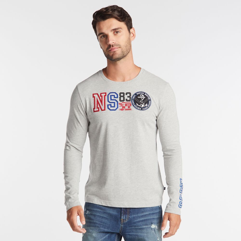 BIG & TALL LONG SLEEVE NS-83 T-SHIRT,Grey Heather,large