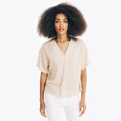 CROSS-DYE V-NECK TOP,Marzipan,large