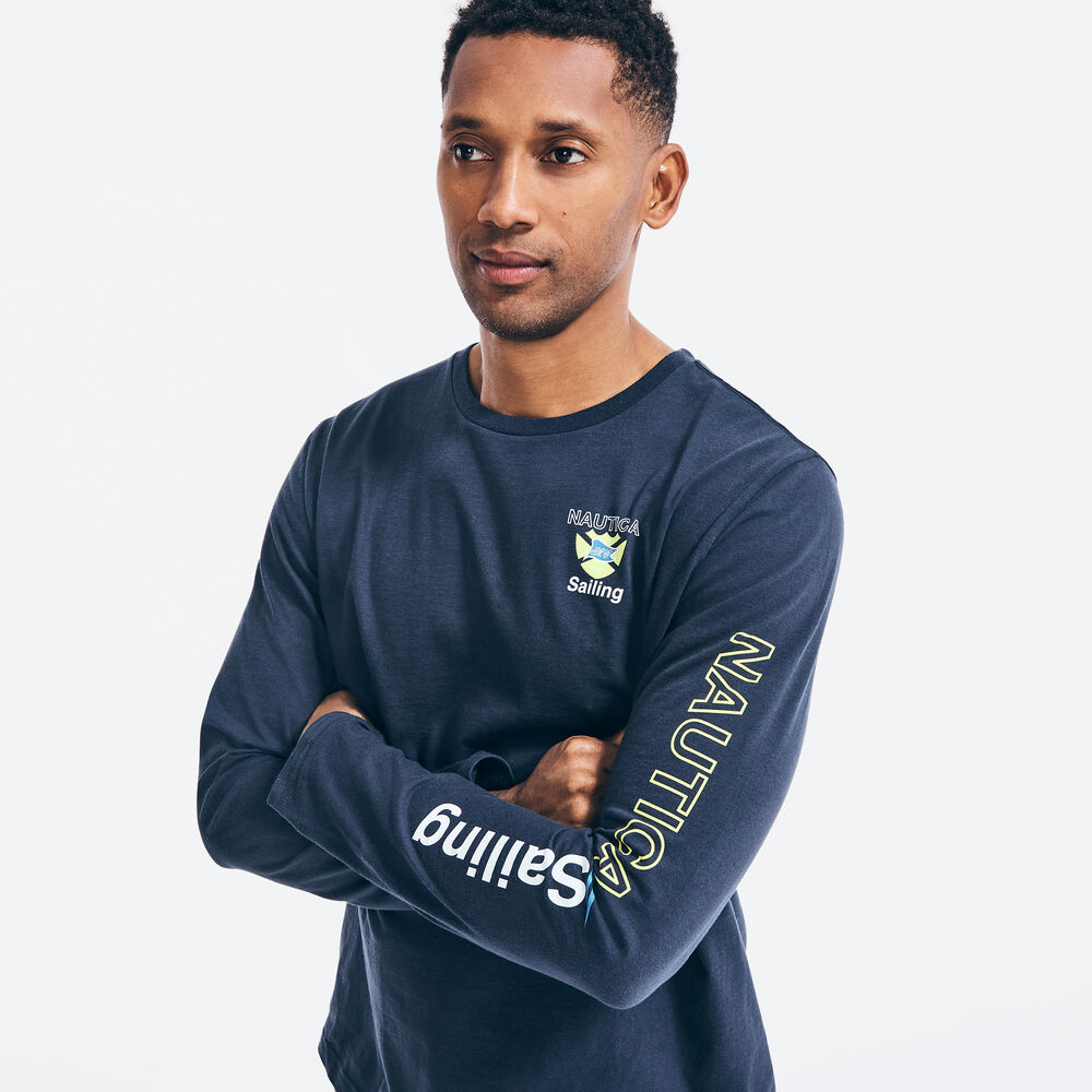 SAILING GRAPHIC LONG-SLEEVE T-SHIRT,Navy,large