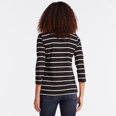 THREE-QUARTER SLEEVE EMBELLISHED STRIPE TOP,True Black,large