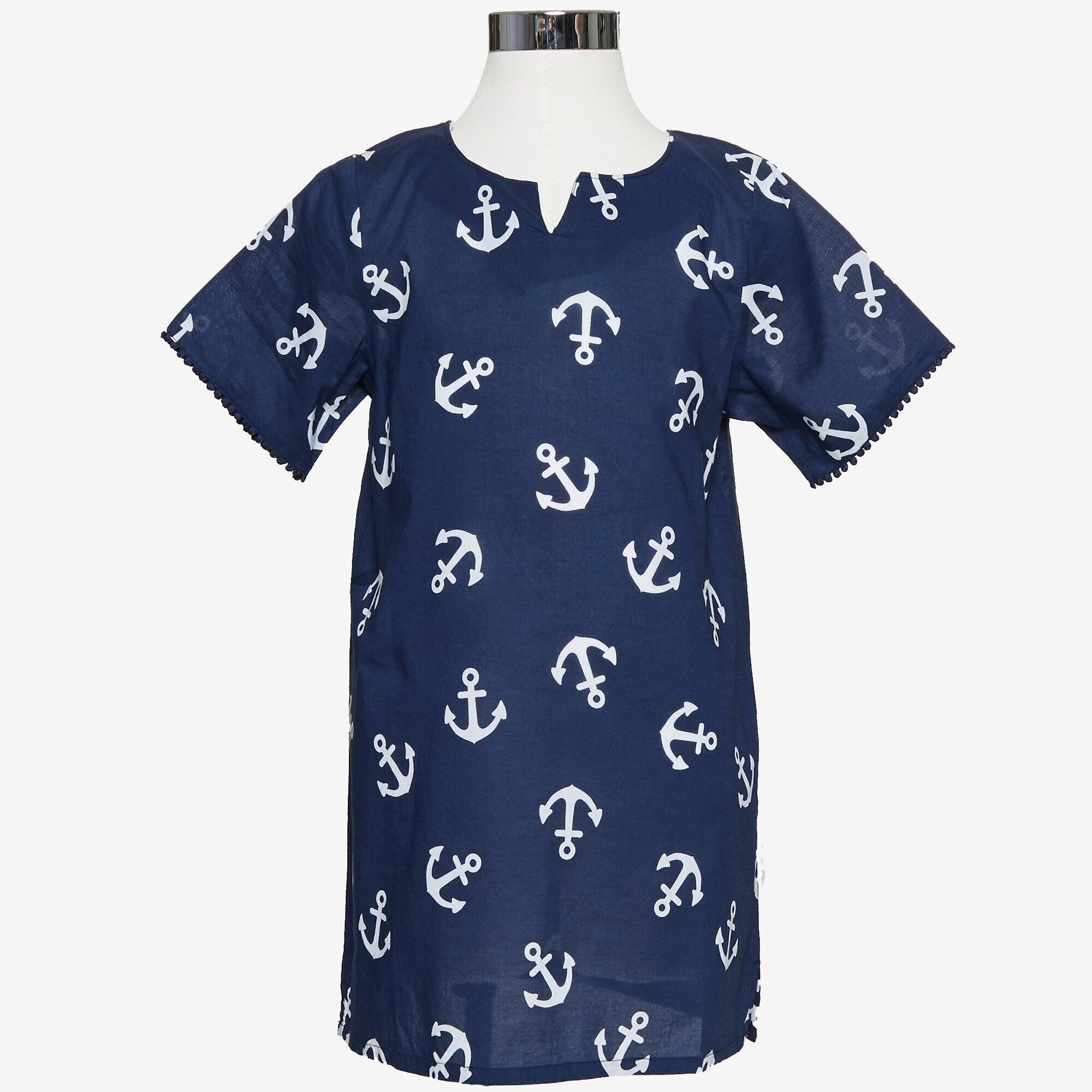  Girls' Anchor Print Swim Cover-Up (8-16),Navy,large