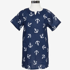  Girls' Anchor Print Swim Cover-Up (8-16),Navy,large