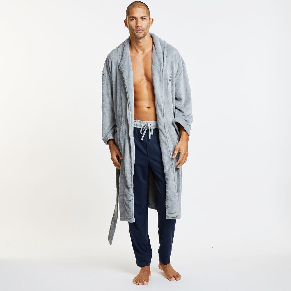 Solid Shawl Collar Plush Robe,Charcoal Heather,large